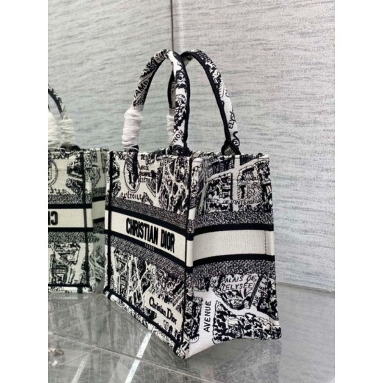 Fake Dior Small Book Tote Bag Plan de Paris Embroidery White Replica Replica Dior Small Book Tote Bag Plan de Paris Embroidery White