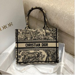 Fake Dior Small Book Tote Bag Toile de Jouy Embroidery Brown Replica