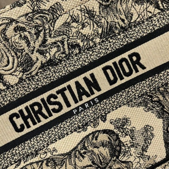 Fake Dior Small Book Tote Bag Toile de Jouy Embroidery Brown Replica