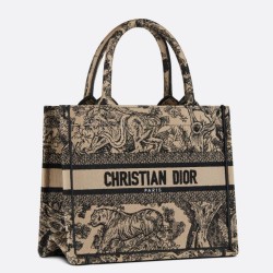 Fake Dior Small Book Tote Bag Toile de Jouy Embroidery Brown Replica