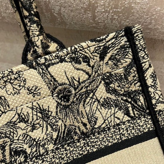 Fake Dior Small Book Tote Bag Toile de Jouy Embroidery Brown Replica