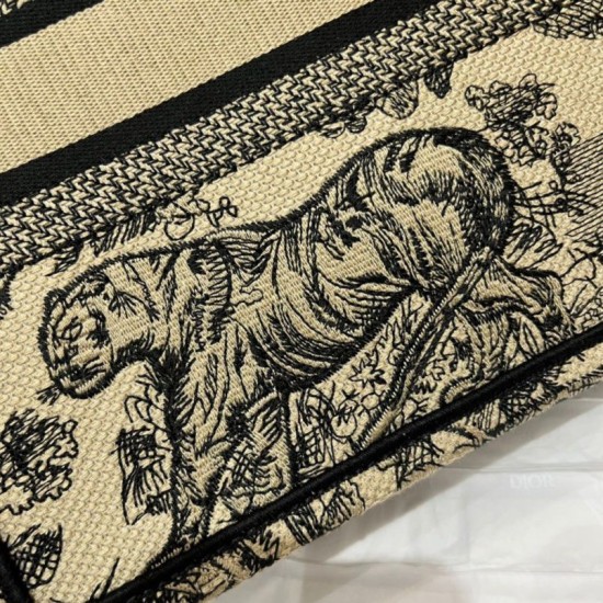 Fake Dior Small Book Tote Bag Toile de Jouy Embroidery Brown Replica