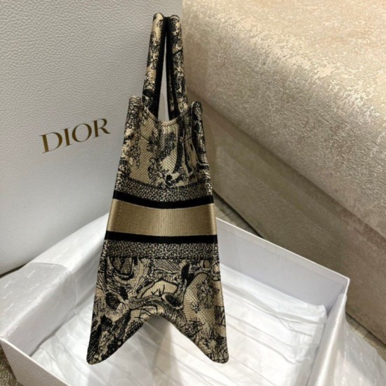 Fake Dior Small Book Tote Bag Toile de Jouy Embroidery Brown Replica