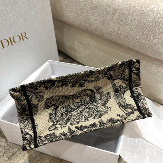 Fake Dior Small Book Tote Bag Toile de Jouy Embroidery Brown Replica