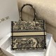Fake Dior Small Book Tote Bag Toile de Jouy Embroidery Brown Replica