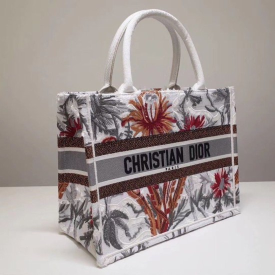 Replica Dior Small Book Tote Camouflage With Flowers White