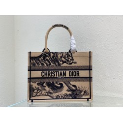 Replica Dior Medium Book Tote Bag In Macro Toile de Jouy Tiger Embroidery