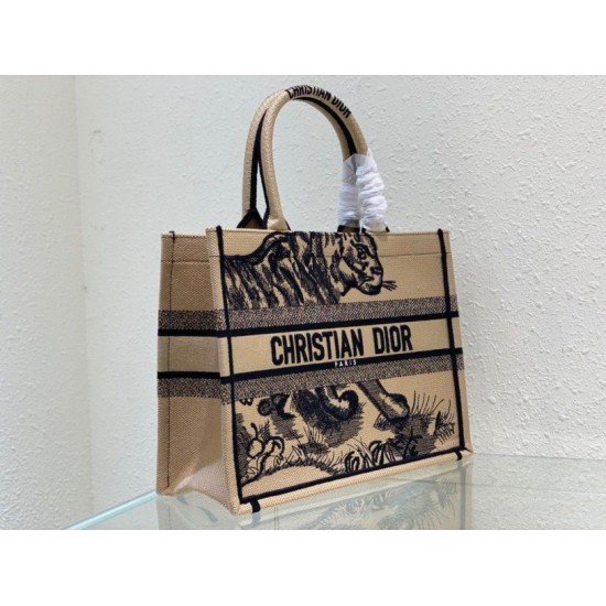 Replica Dior Medium Book Tote Bag In Macro Toile de Jouy Tiger Embroidery