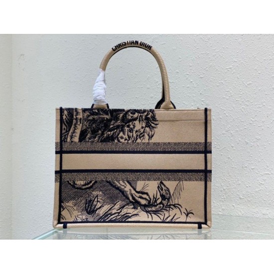 Replica Dior Medium Book Tote Bag In Macro Toile de Jouy Tiger Embroidery