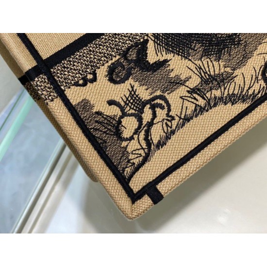 Replica Dior Medium Book Tote Bag In Macro Toile de Jouy Tiger Embroidery