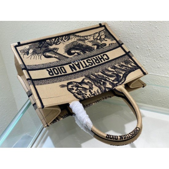 Replica Dior Medium Book Tote Bag In Macro Toile de Jouy Tiger Embroidery