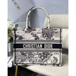 Fake Dior Medium Book Tote Bag Toile de Jouy Zodiac Embroidery White Replica