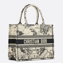 Fake Dior Medium Book Tote Bag Toile de Jouy Zodiac Embroidery White Replica