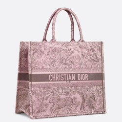 Replica Dior Large Book Tote Bag Toile de Jouy Sauvage Embroidery Pink / Gray 