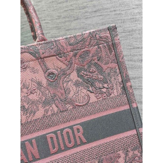 Replica Dior Large Book Tote Bag Toile de Jouy Sauvage Embroidery Pink / Gray 
