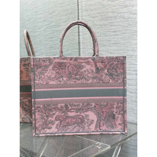 Replica Dior Large Book Tote Bag Toile de Jouy Sauvage Embroidery Pink / Gray 