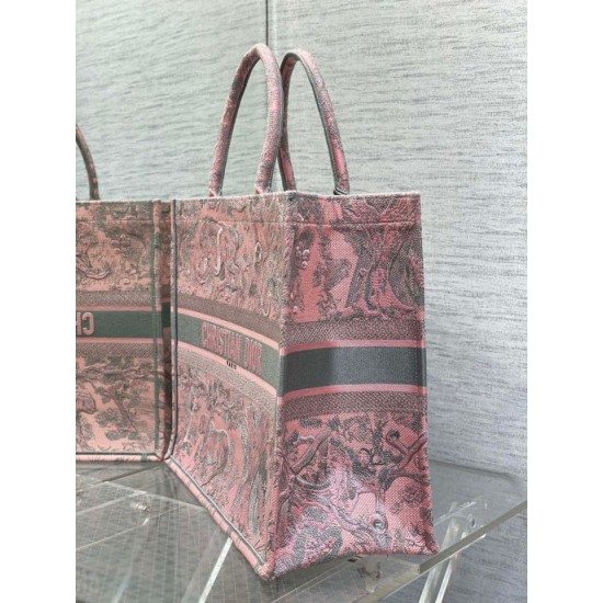 Replica Dior Large Book Tote Bag Toile de Jouy Sauvage Embroidery Pink / Gray 