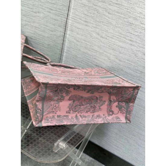 Replica Dior Large Book Tote Bag Toile de Jouy Sauvage Embroidery Pink / Gray 