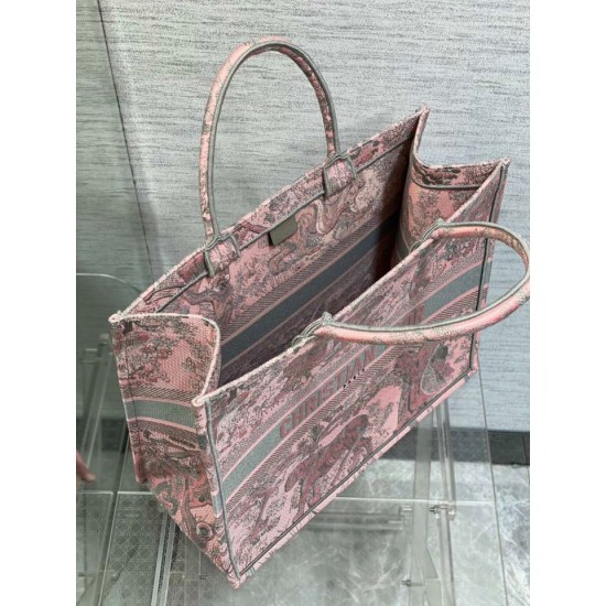 Replica Dior Large Book Tote Bag Toile de Jouy Sauvage Embroidery Pink / Gray 