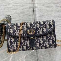 Replica Dior Bobby East-West Chain Pouch Oblique Jacquard Blue