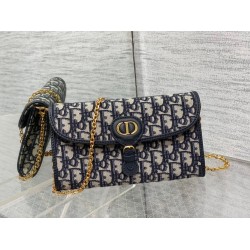 Replica Dior Bobby East-West Chain Pouch Oblique Jacquard Blue