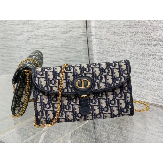 Replica Dior Bobby East-West Chain Pouch Oblique Jacquard Blue