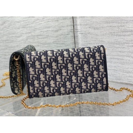 Replica Dior Bobby East-West Chain Pouch Oblique Jacquard Blue