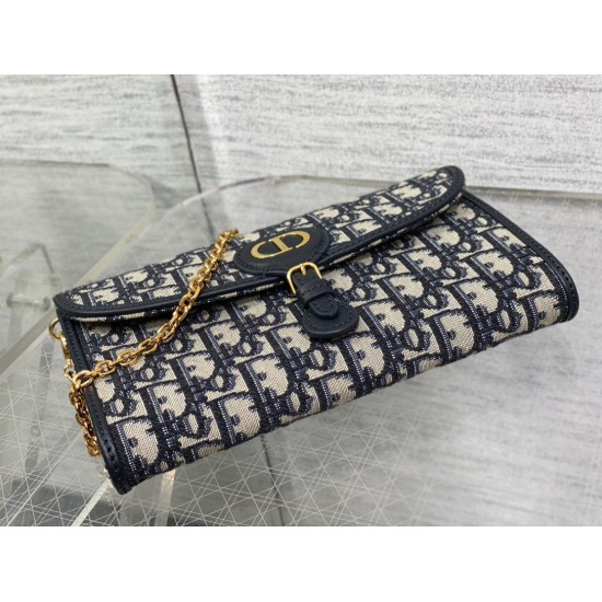 Replica Dior Bobby East-West Chain Pouch Oblique Jacquard Blue