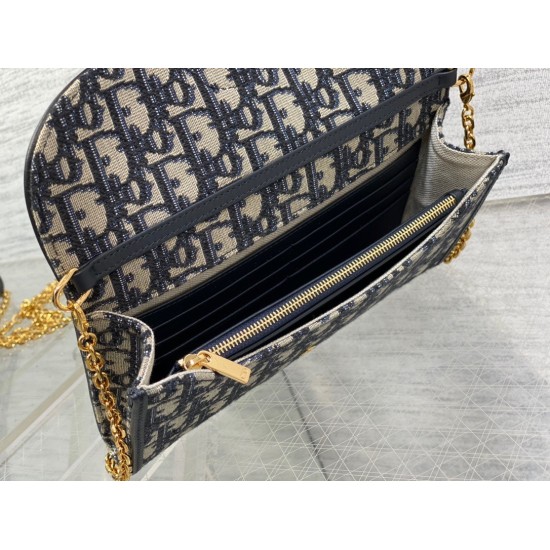 Replica Dior Bobby East-West Chain Pouch Oblique Jacquard Blue
