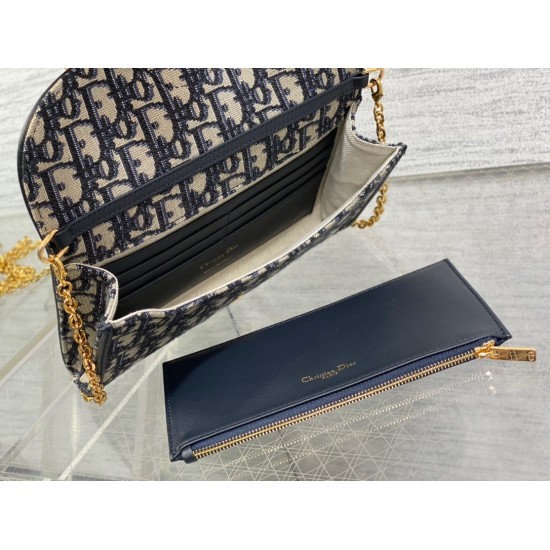 Replica Dior Bobby East-West Chain Pouch Oblique Jacquard Blue