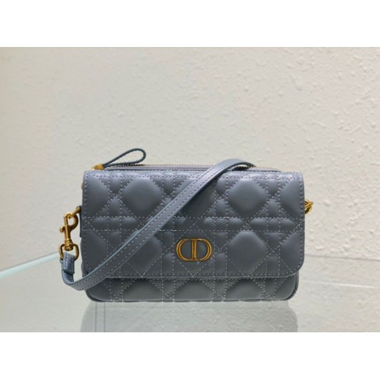 Replica Dior Caro Pouch Cannage Calfskin Blue