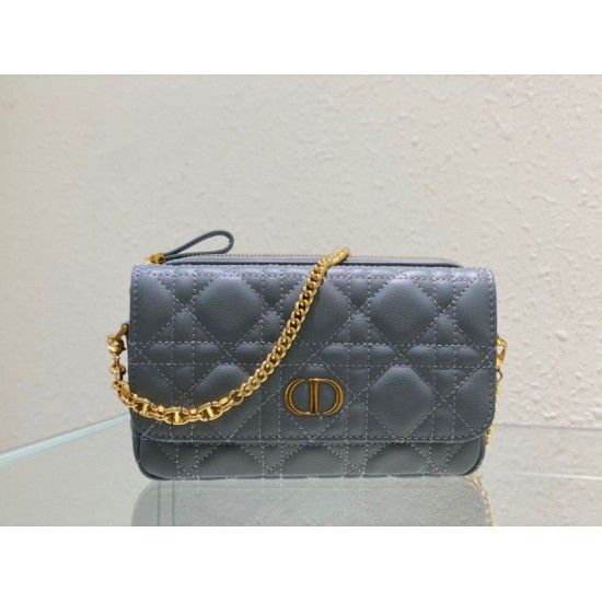 Replica Dior Caro Pouch Cannage Calfskin Blue