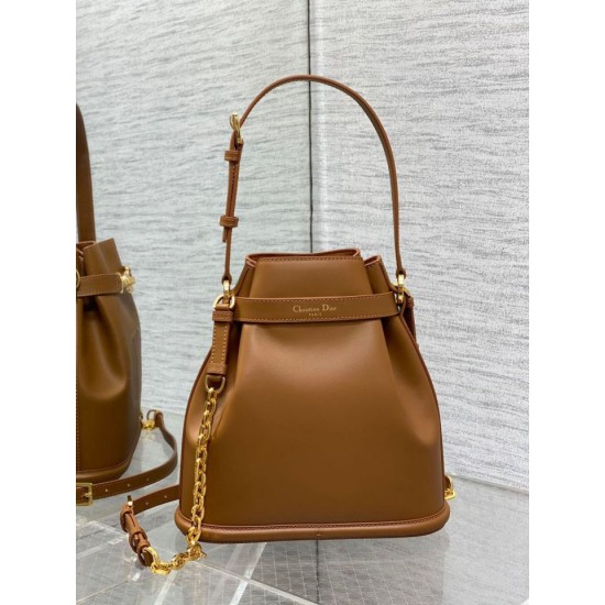 Replica Dior C'est Medium Bucket Bag Saddle Calfskin Brown