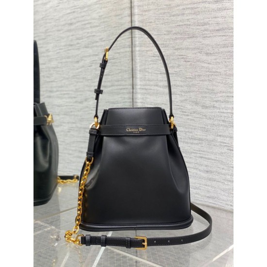 Replica Dior C'est Medium Bucket Bag Saddle Calfskin Black