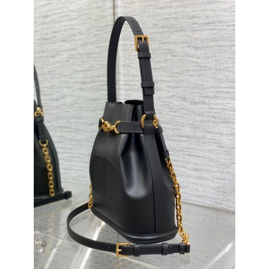 Replica Dior C'est Medium Bucket Bag Saddle Calfskin Black