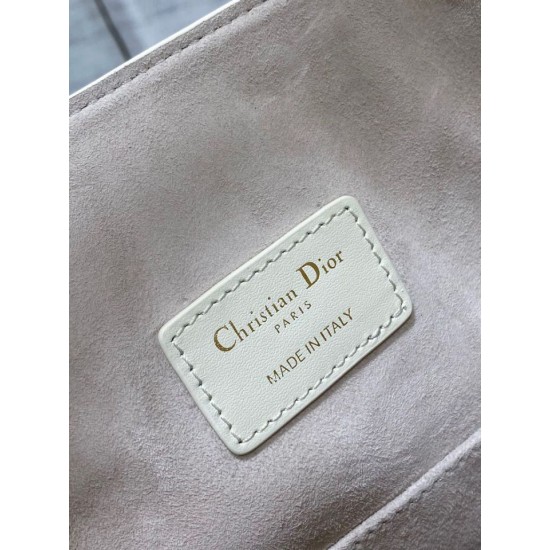 Fake Dior C'est Medium Bucket Bag Saddle Calfskin White Replica