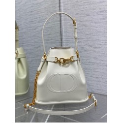 Fake Dior C'est Medium Bucket Bag Saddle Calfskin White Replica