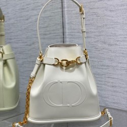 Fake Dior C'est Medium Bucket Bag Saddle Calfskin White Replica