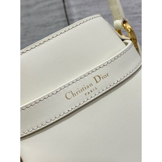 Fake Dior C'est Medium Bucket Bag Saddle Calfskin White Replica