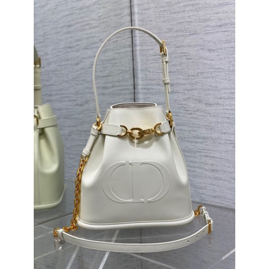 Fake Dior C'est Medium Bucket Bag Saddle Calfskin White Replica