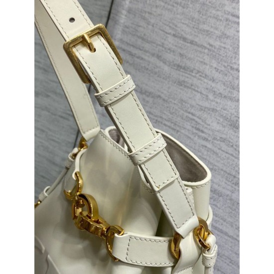 Fake Dior C'est Medium Bucket Bag Saddle Calfskin White Replica