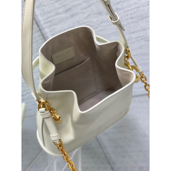 Fake Dior C'est Medium Bucket Bag Saddle Calfskin White Replica