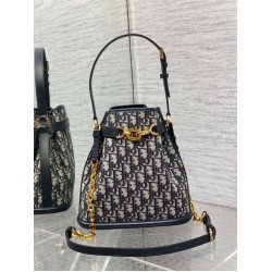 Replica Dior C'est Medium Bucket Bag Oblique Jacquard Blue