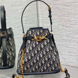 Replica Dior C'est Medium Bucket Bag Oblique Jacquard Blue