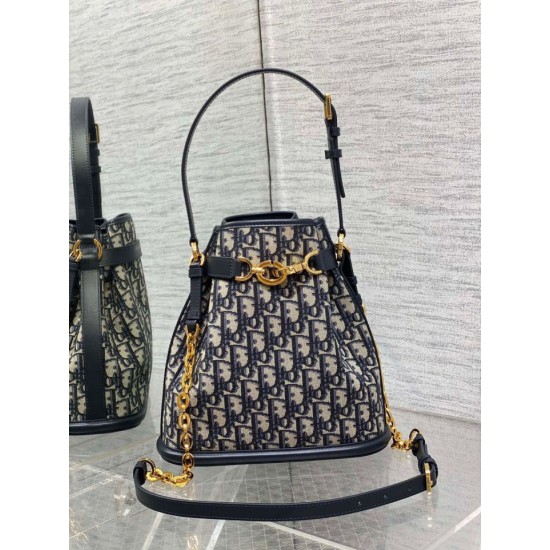 Replica Dior C'est Medium Bucket Bag Oblique Jacquard Blue