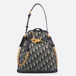 Replica Dior C'est Medium Bucket Bag Oblique Jacquard Blue