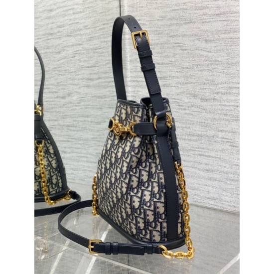 Replica Dior C'est Medium Bucket Bag Oblique Jacquard Blue