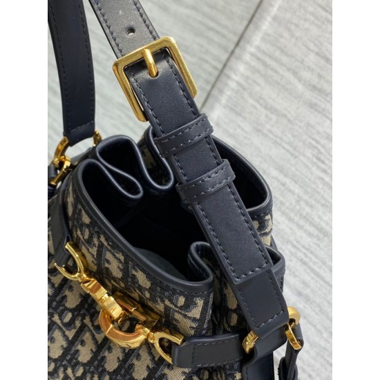 Replica Dior C'est Medium Bucket Bag Oblique Jacquard Blue