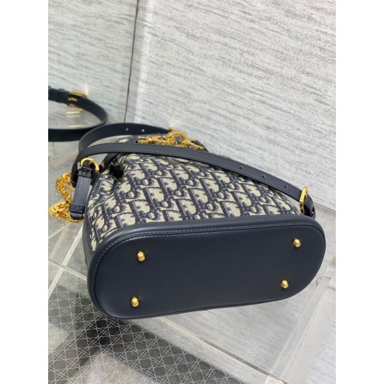 Replica Dior C'est Medium Bucket Bag Oblique Jacquard Blue