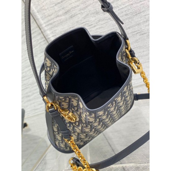 Replica Dior C'est Medium Bucket Bag Oblique Jacquard Blue